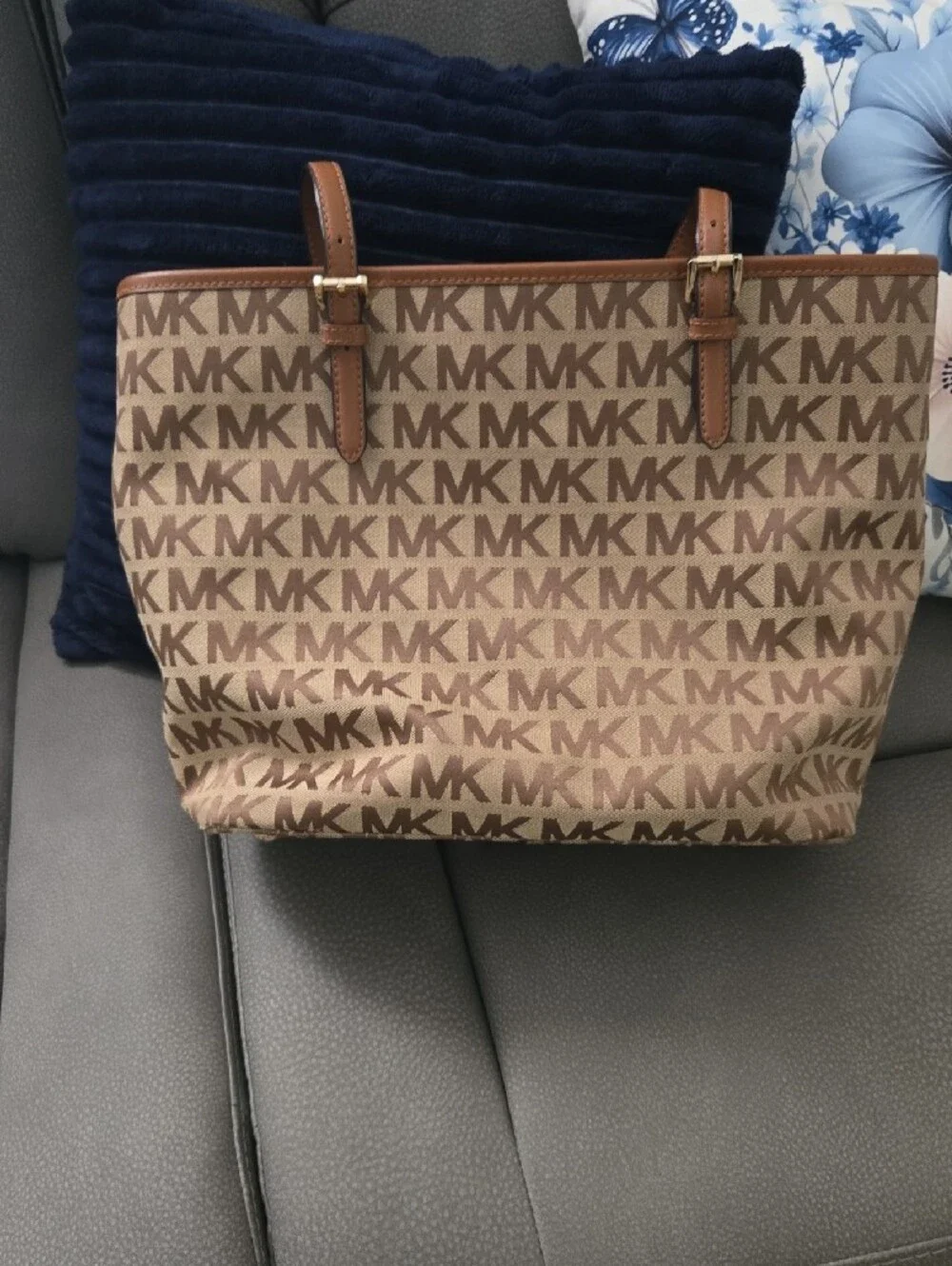 Michael Kors Brown/Tan MK Logo Tote with Front Pocket